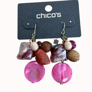 Chicos Multicolor Dangle Earrings‎ With Pink Shells & Beads